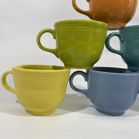 Vintage Homer Laughlin Fiestaware Teacup Mug Lot 8 Blue Teal Orange Lime Green - Picture 3 of 9